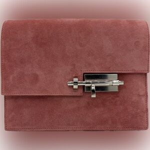 Hermes Pink Suede Clutch with Metallic Clasp